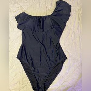 Black Double Ruffle One Piece Swimsuit XL HILOR